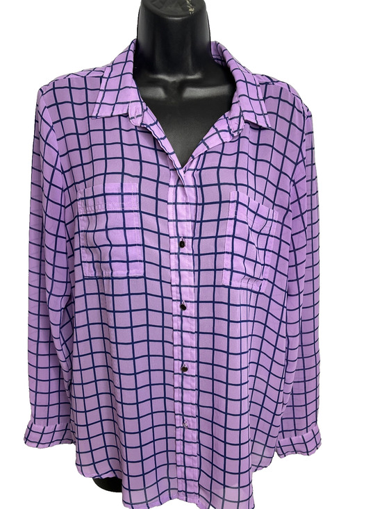Liz Claiborne Tops - Liz Claiborne Women's Large Purple Windowpane Check Button-down Blouse